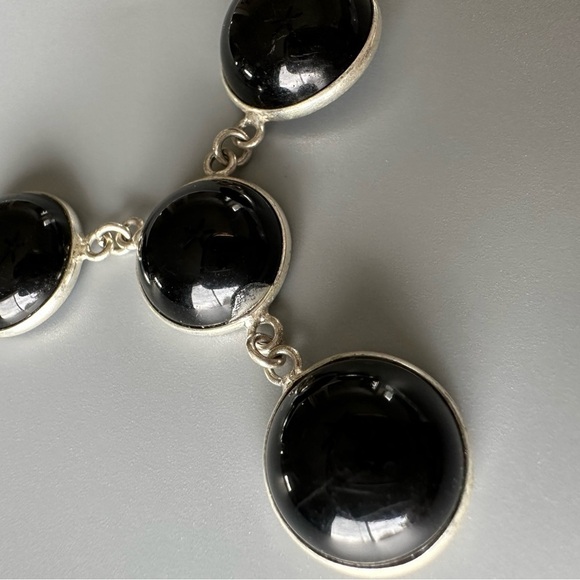 Sterling Silver Plated Onyx Y Necklace – Artisan Made Statement Piece - Picture 5 of 12